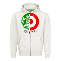 Oatmeal Heather sips and  trips Zipper Hoodie - artisFamous