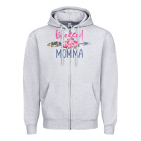 Heather Grey blessed momma Zipper Hoodie - artisFamous