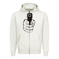 Oatmeal Heather hands up pistol Zipper Hoodie - artisFamous