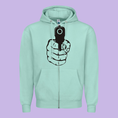 Hands Up Pistol Zipper Hoodie Designed By Artisfamous