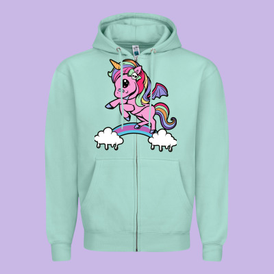 Cute Unicorn Zipper Hoodie Designed By Artisfamous