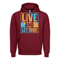 Burgundy Live And Let Dive Retro Style Zipper Hoodie - artisFamous