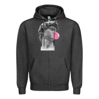 Charcoal Heather Vaporwave statue head with bubblegum Zipper Hoodie - artisFamous