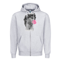 Heather Grey Vaporwave statue head with bubblegum Zipper Hoodie - artisFamous