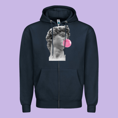 Vaporwave Statue Head With Bubblegum Zipper Hoodie Designed By Artisfamous