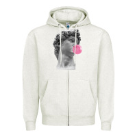 Oatmeal Heather Vaporwave statue head with bubblegum Zipper Hoodie - artisFamous