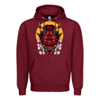 Burgundy demon oni mask Zipper Hoodie - artisFamous