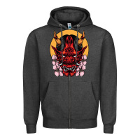 Charcoal Heather demon oni mask Zipper Hoodie - artisFamous