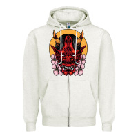 Oatmeal Heather demon oni mask Zipper Hoodie - artisFamous
