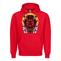 Red demon oni mask Zipper Hoodie - artisFamous