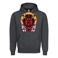 Smoke demon oni mask Zipper Hoodie - artisFamous