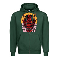 Sports Green demon oni mask Zipper Hoodie - artisFamous