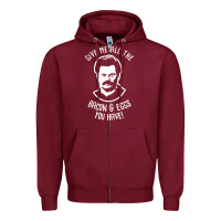 Burgundy Ron tv show parks Swanson - Bacon & Eggs Zipper Hoodie - artisFamous