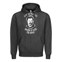 Charcoal Heather Ron tv show parks Swanson - Bacon & Eggs Zipper Hoodie - artisFamous