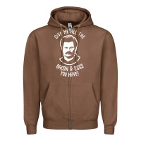 Chestnut Ron tv show parks Swanson - Bacon & Eggs Zipper Hoodie - artisFamous