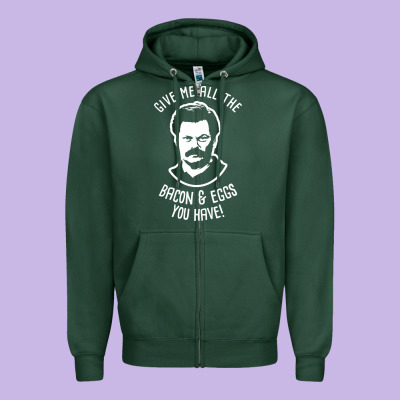 Ron Tv Show Parks Swanson - Bacon & Eggs Zipper Hoodie Designed By Artisfamous