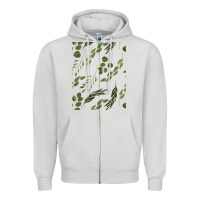 Dove Grey Watercolor Eucalyptus Pattern Zipper Hoodie - artisFamous