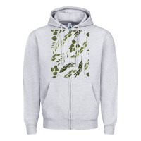 Heather Grey Watercolor Eucalyptus Pattern Zipper Hoodie - artisFamous