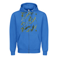True Royal Watercolor Eucalyptus Pattern Zipper Hoodie - artisFamous