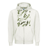 Oatmeal Heather Watercolor Eucalyptus Pattern Zipper Hoodie - artisFamous
