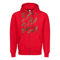 Red Watercolor Eucalyptus Pattern Zipper Hoodie - artisFamous