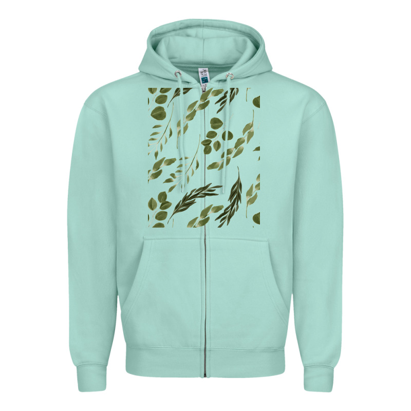 Watercolor Eucalyptus Pattern Zipper Hoodie by artisFamous | Teevron