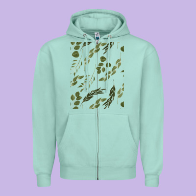 Watercolor Eucalyptus Pattern Zipper Hoodie Designed By Artisfamous