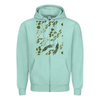 Seafoam Watercolor Eucalyptus Pattern Zipper Hoodie - artisFamous