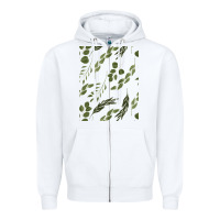 White Watercolor Eucalyptus Pattern Zipper Hoodie - artisFamous