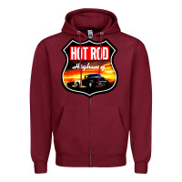 Burgundy HOT ROD GARAGE CAR Zipper Hoodie - artisFamous