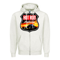 Oatmeal Heather HOT ROD GARAGE CAR Zipper Hoodie - artisFamous