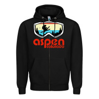 Black aspen colorado ski mountain skiing retro vacation Zipper Hoodie - artisFamous