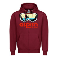 Burgundy aspen colorado ski mountain skiing retro vacation Zipper Hoodie - artisFamous