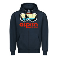 Navy aspen colorado ski mountain skiing retro vacation Zipper Hoodie - artisFamous