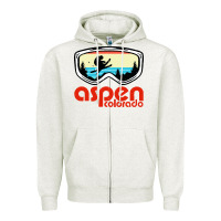 Oatmeal Heather aspen colorado ski mountain skiing retro vacation Zipper Hoodie - artisFamous