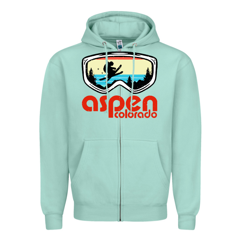 Aspen Colorado Ski Mountain Skiing Retro Vacation Zipper Hoodie by artisFamous | Teevron