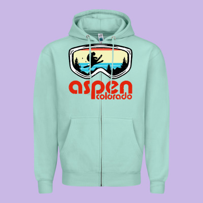 Aspen Colorado Ski Mountain Skiing Retro Vacation Zipper Hoodie Designed By Artisfamous