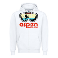White aspen colorado ski mountain skiing retro vacation Zipper Hoodie - artisFamous
