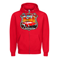 Red CLASSIC CARS ROUTE 66 Zipper Hoodie - artisFamous