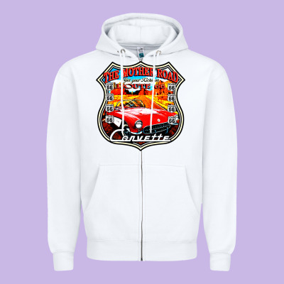 Classic Cars Route 66 Zipper Hoodie Designed By Artisfamous