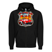 Black CLASSIC CARS ROUTE 66 Zipper Hoodie - artisFamous