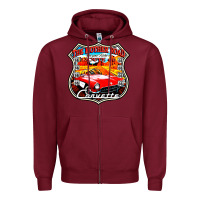 Burgundy CLASSIC CARS ROUTE 66 Zipper Hoodie - artisFamous