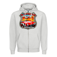 Dove Grey CLASSIC CARS ROUTE 66 Zipper Hoodie - artisFamous