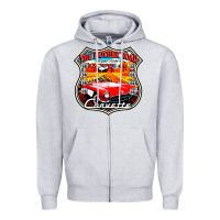 Heather Grey CLASSIC CARS ROUTE 66 Zipper Hoodie - artisFamous