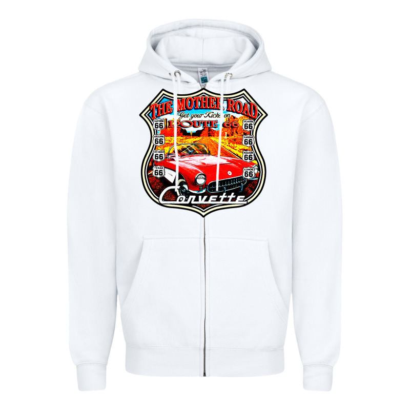 Classic Cars Route 66 Zipper Hoodie by artisFamous | Teevron
