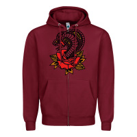 Burgundy the king cobra snake and rose Zipper Hoodie - artisFamous