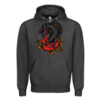 Charcoal Heather the king cobra snake and rose Zipper Hoodie - artisFamous