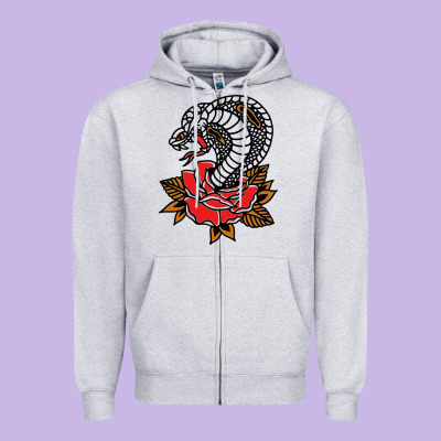 The King Cobra Snake And Rose Zipper Hoodie Designed By Artisfamous