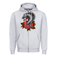 Heather Grey the king cobra snake and rose Zipper Hoodie - artisFamous