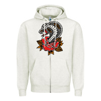 Oatmeal Heather the king cobra snake and rose Zipper Hoodie - artisFamous